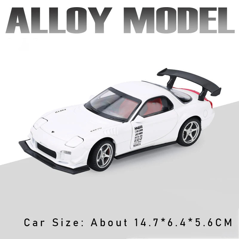 1:32 RX-7 FD3S MX-5 Miniature Model Toys Diecast Alloy Car Front Wheel Steering with Sound Light Pull Back Vehices Children Gift