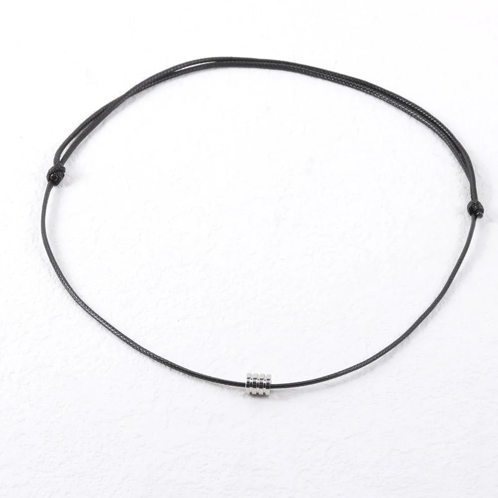 Thin Leather Necklace for Men Boys,Cool Genuine Leather Collar with Stainless Steel Tube,Punk Hip Hop Jewelry Gifts