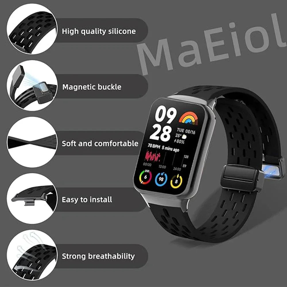 DarkGrey Silicone Strap Redmi Watch 5/4, Magnetic Sports Band Mi Band 9/8 Pro