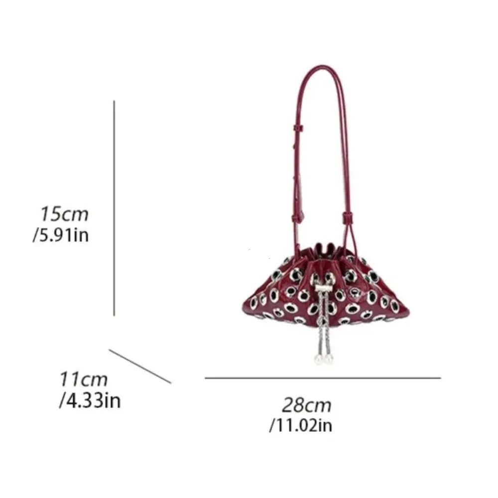 Portable Metal Stud Rivet Shoulder Bag Spicy Girl Chain Y2k Underarm Bag Punk Style Handbag Drawstring Crossbody Bag Daily