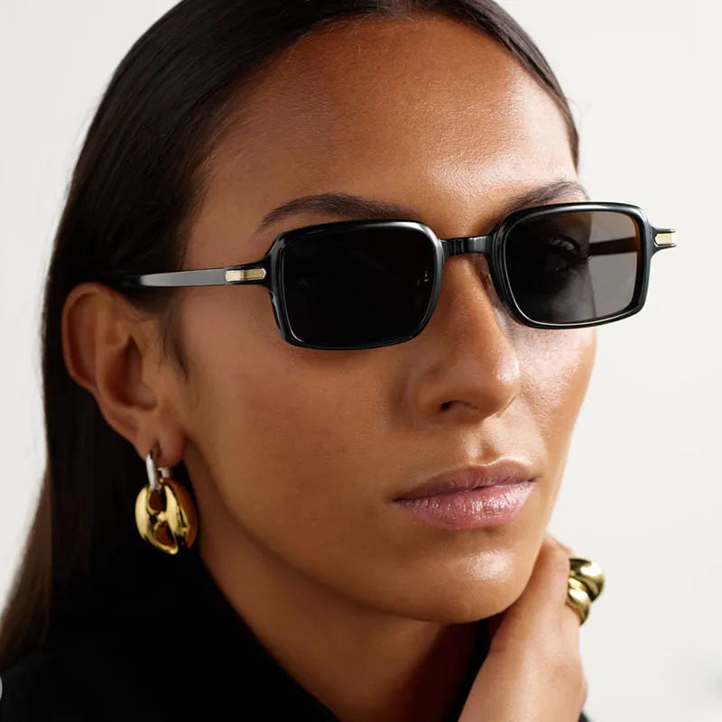 JNPCXI New Fashion Rectangle Women Sunglasses Clear Green Ocean Gradient Lens Shades UV400 Men Rivets Sun Glasses Metal Hinge