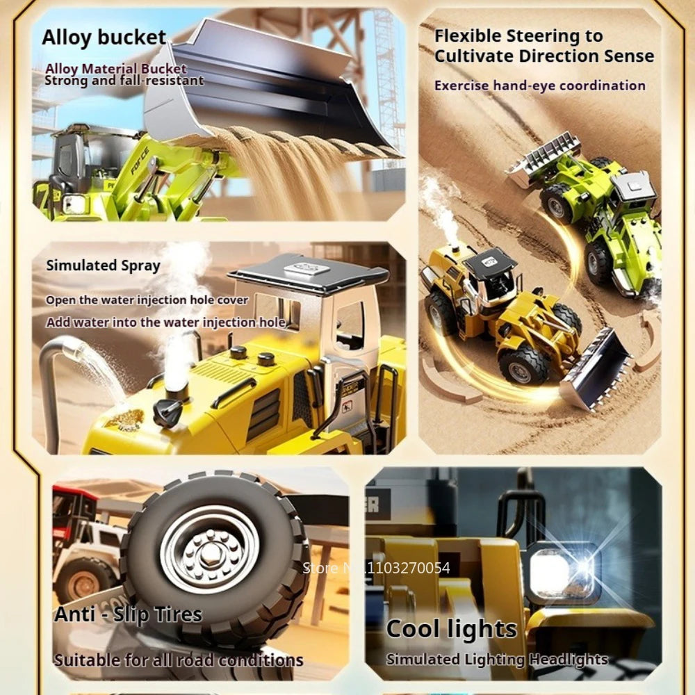 1:32 Alloy Engineering Forklift Diecast Model Toys Car with Spray Sound Light Front Wheel Steering Vehcies Kids Interactive Toys
