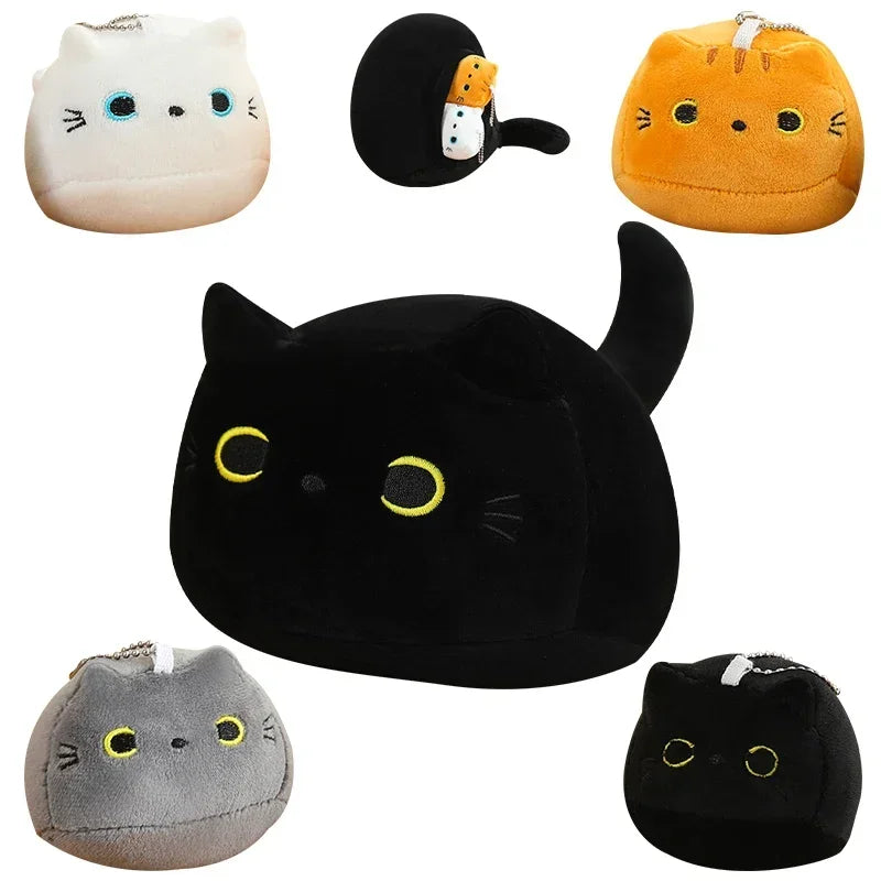 Kawaii Creative Oval Cat Plush Doll Four Baby Cat Pendants In A Big Mother Cat Body Combined Doll Super Soft Gift For Boys Girls