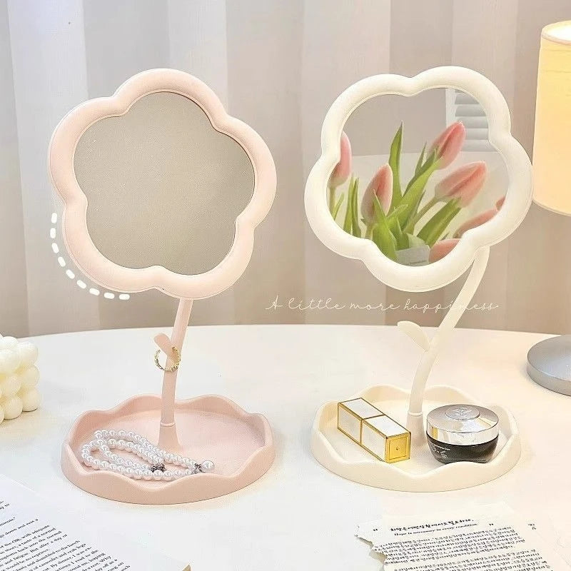 Desktop Sunflower Shape Vanity Mirror: Cute Detachable Jewelry Holder Makeup Mirror for Girls, High-Definition Touch-Up