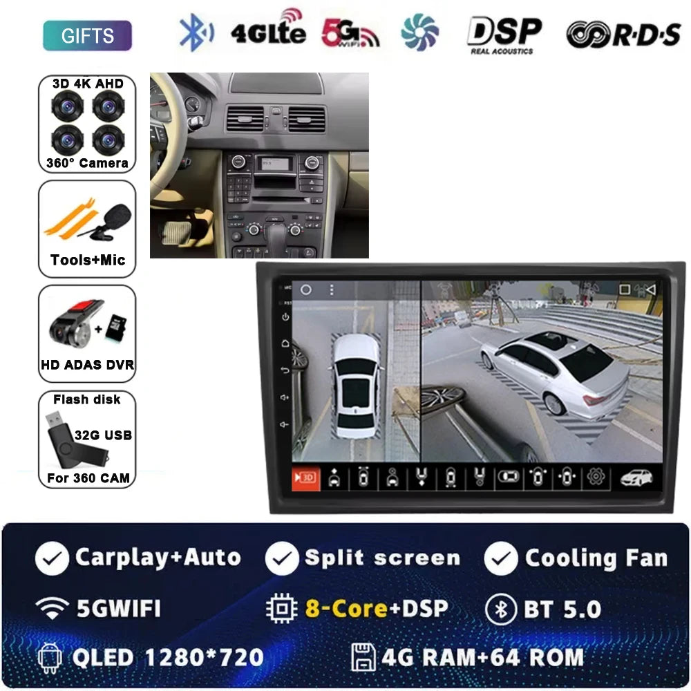 10Inch For VOLVO XC90 2004-2014 12+256GB Android 15 4G Touch Screen Car Radio Multimedia Video Player GPS Navigation Carplay DSP