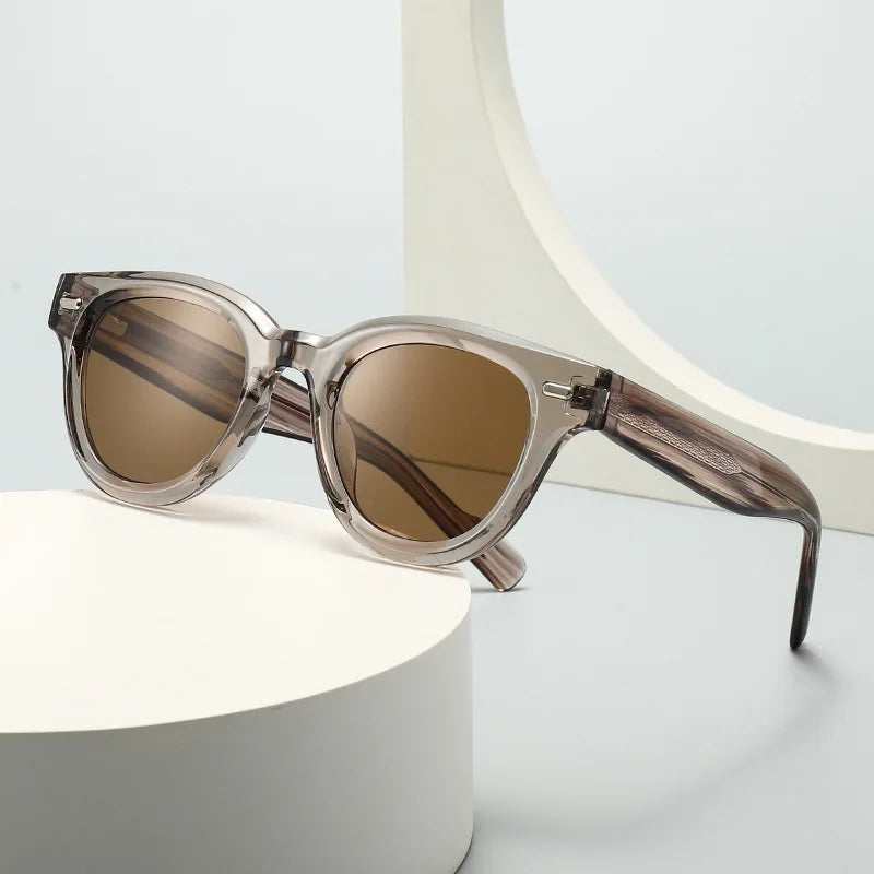JNPCXI New Round Sunglasses Men Shade Sun Glasses CP Stainless Steel Core Quality Driving Fishing Uv400