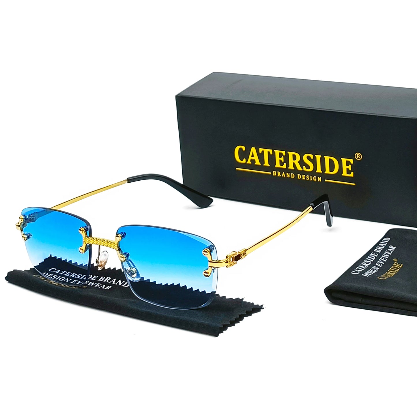 CATERSIDE Frameless Rectangle Sunglasses Women Luxury Designer Rimless Gradient Lens Metal Sun Glasses For Men Sports UV400
