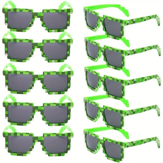 10-Pack 8-Bit Pixel Gamer Glasses, Plastic Frame Decorative Eyewear, Party Favors