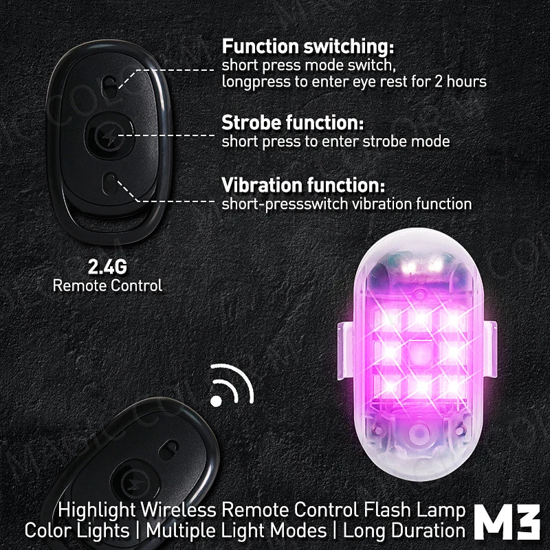 2PCS Wireless LED Strobe Light Remote Control Warning Lamp Flash Indicator Anti-collision For Car Auto Motorcycle Drone Cruise