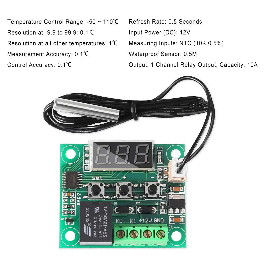 2/4PCS Temperature Controller Module with Case XH W1209 LED Display Digital Thermostat Module Waterproof NTC Probe -50~110℃