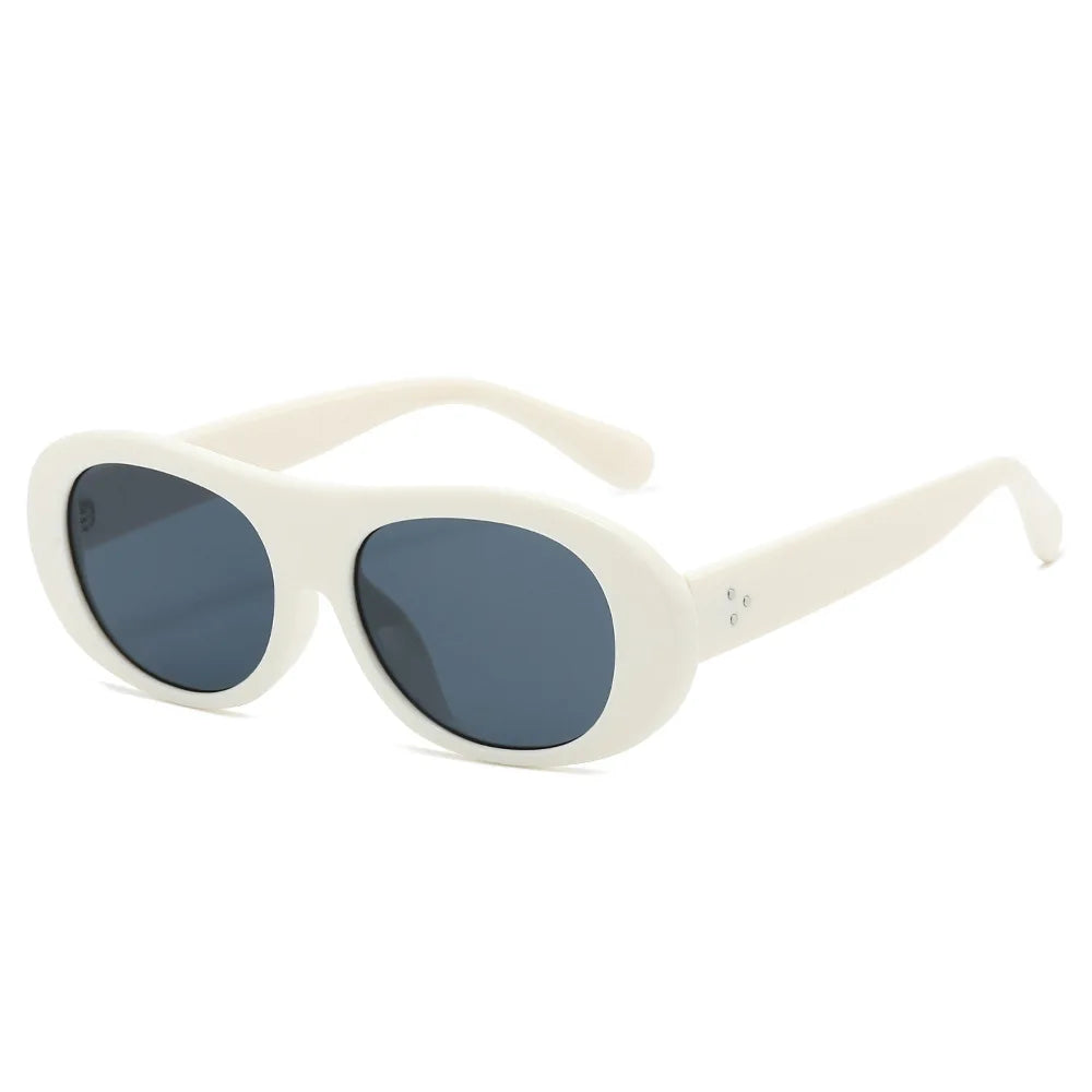 JNPCXI New Retro Oval Sunglasses Women Fashion Jelly Tea Color Shades Men Rivets Punk Sun Glasses UV400