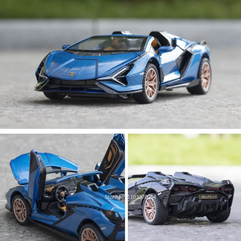 1/32 SIAN SCV12 Toys Car Model Alloy Diecast Sport Cars Metal Body Rubber Tires Doors Opened Sound Light Pull Back Gifts for Kid