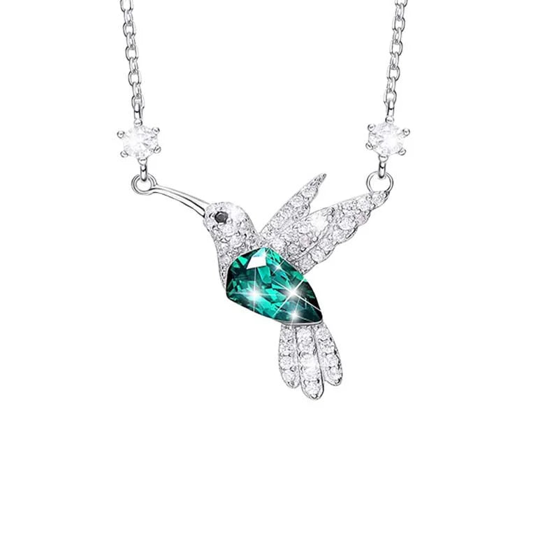 Fashion Crystal Hummingbird Pendant Necklace Exquisite Shiny Zircon Animal Choker Necklace for Women Trendy Party Jewelry Gifts