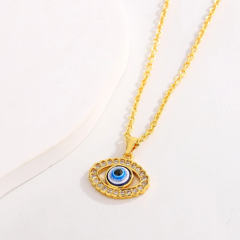 Minimalist Dainty Zircon Evil Eye Necklace for Women Gold Plated Stainless Steel Chain Blue Eye Pendant Daily Wear Jewelry Gift