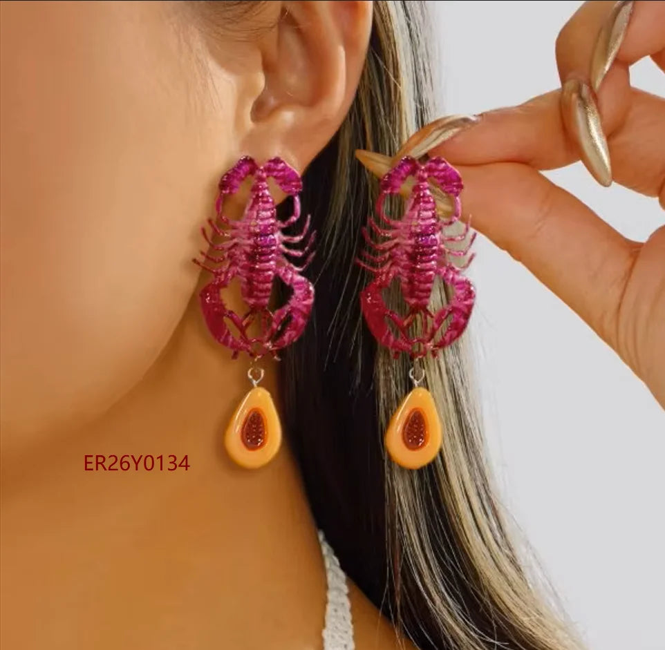 Funny Lobster Jewelry Set Beaded Necklace Dangle Earrings for Women Cute Ocean Animal Boho Beach Vacation Accessories
