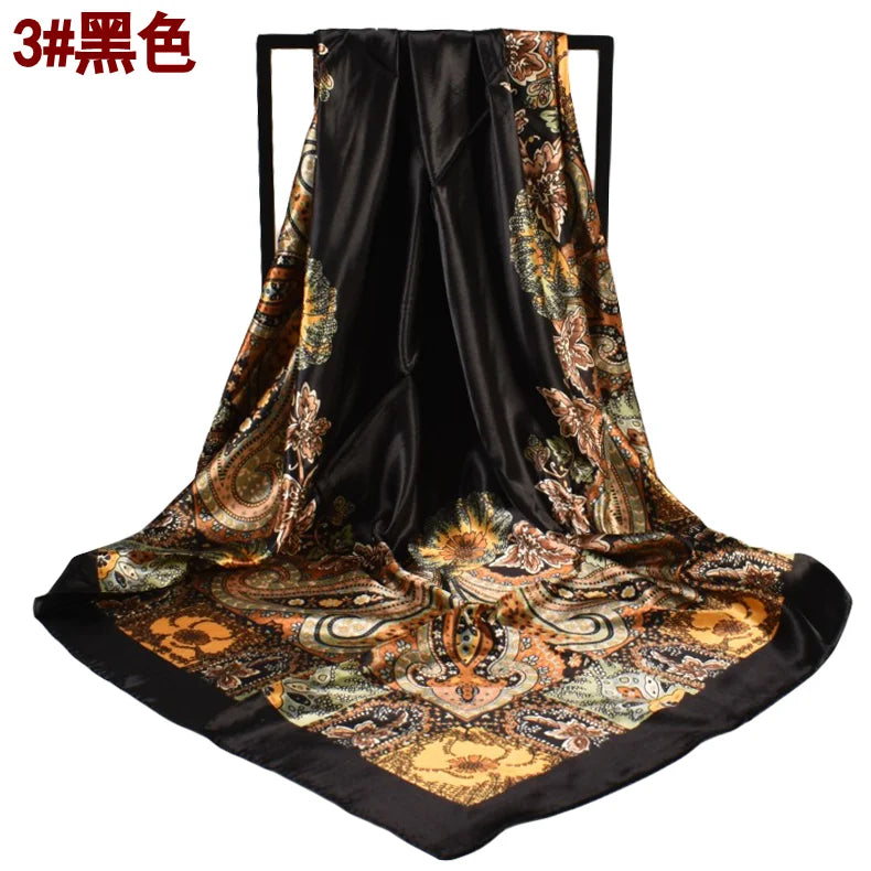 Spring New Versatile Cashew 90 Big Square Scarf Silk Scarf Wholesale Classic Vintage Print Scarf