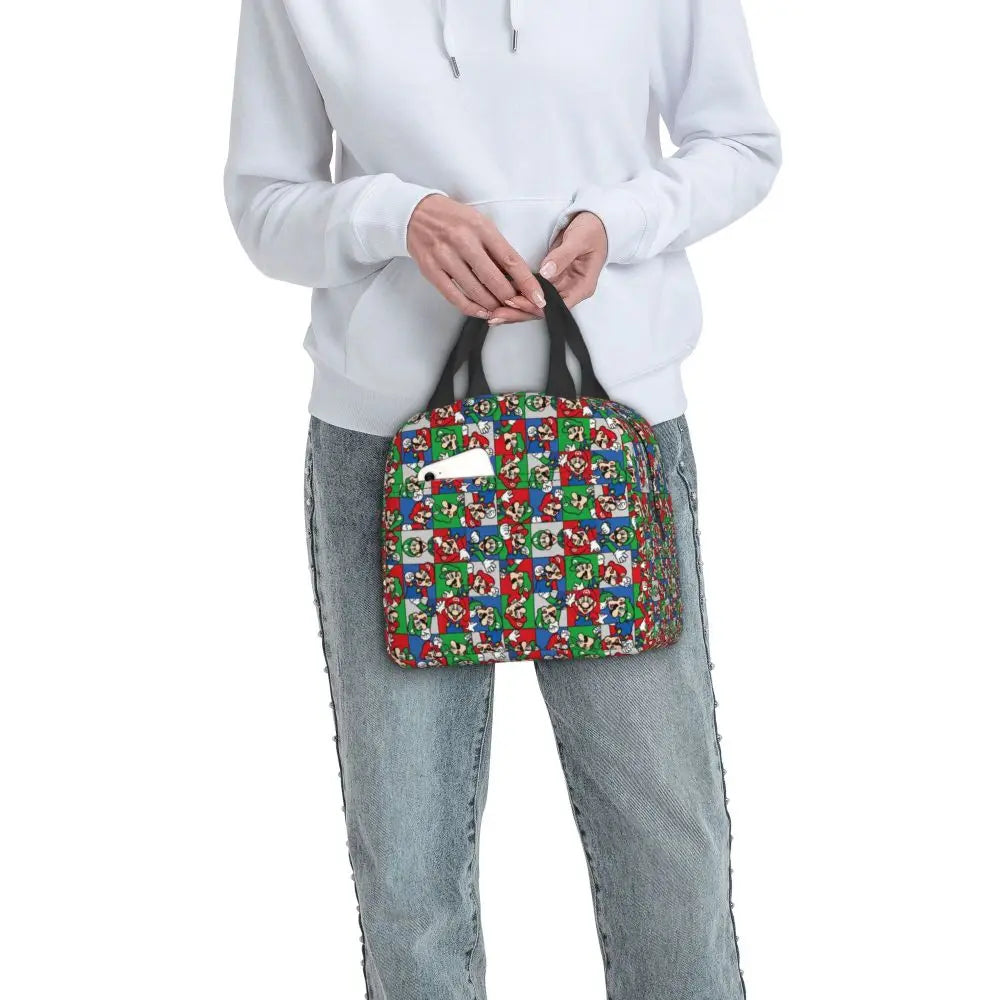 Custom Mario SuperBros Insulated Lunch Bag Reusable Thermal Cooler Lunch Box M22