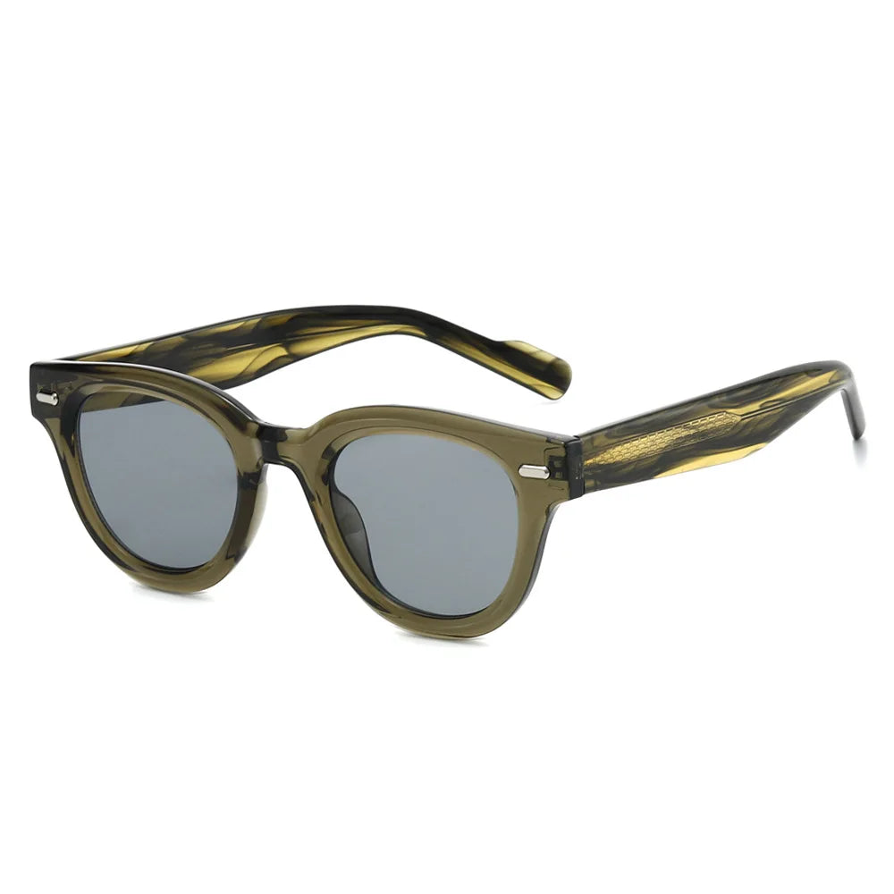 JNPCXI Cat Eye Sunglasses Women Fashion Clear Lens Frame Men Retro Rivet Punk Round Green Leopard Shades UV400 Sun Glasses