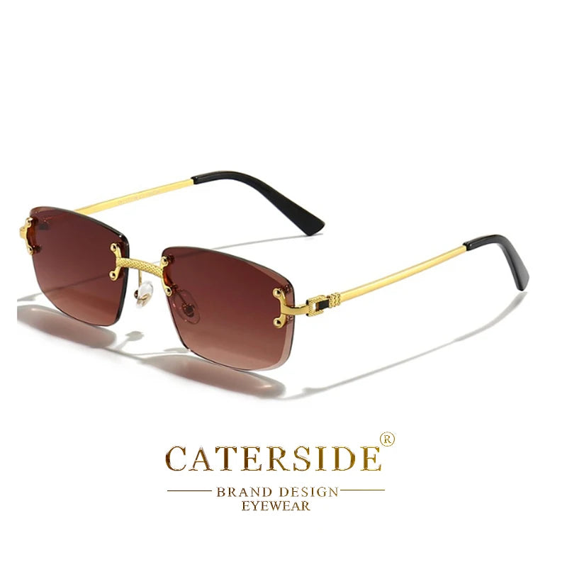 CATERSIDE Frameless Rectangle Sunglasses Women Luxury Designer Rimless Gradient Lens Metal Sun Glasses For Men Sports UV400