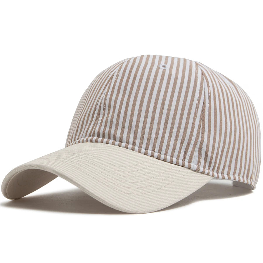 Striped Baseball Cap For Men Women Vintage Beige Brim Casual Soft Dad Hat Snapback Spring Summer Cap Visor Fashion Daily Wear