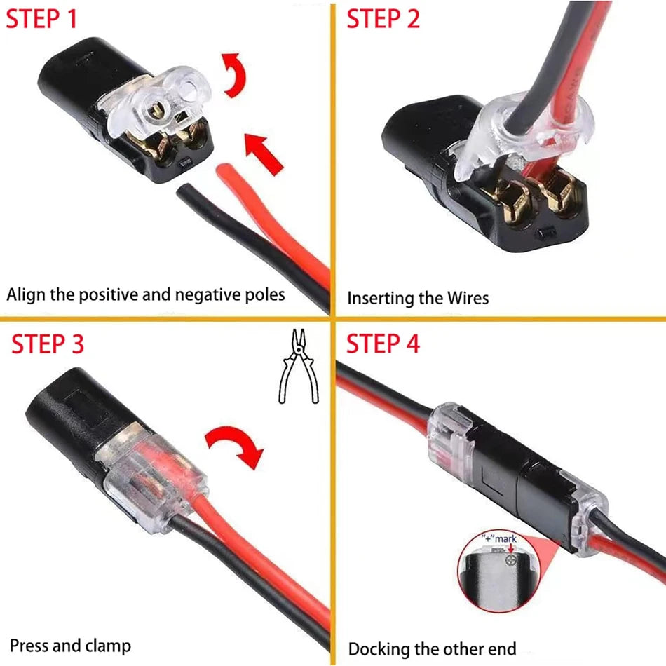 20/50/100 Pcs Double-Wire Plug-in Connector with Locking Buckle-Pluggable LED Wire Connectors 2 Pin Electrical Wire Connector