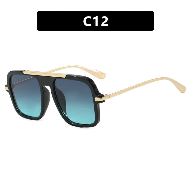 JNPCXI New Retro Square Sunglasses Double Bridges UV400 Fashion Designer Shades for Men And Women Gradient Sun Glasses