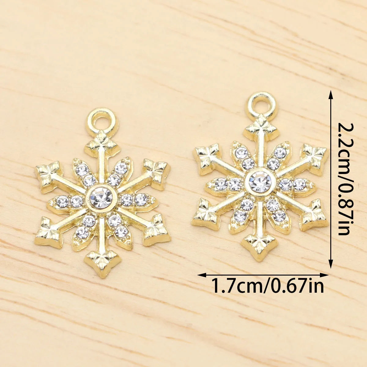 15pcs gold-plated crystal snowflake pendants, suitable for making jewelry earrings bracelets necklace accessories DIY
