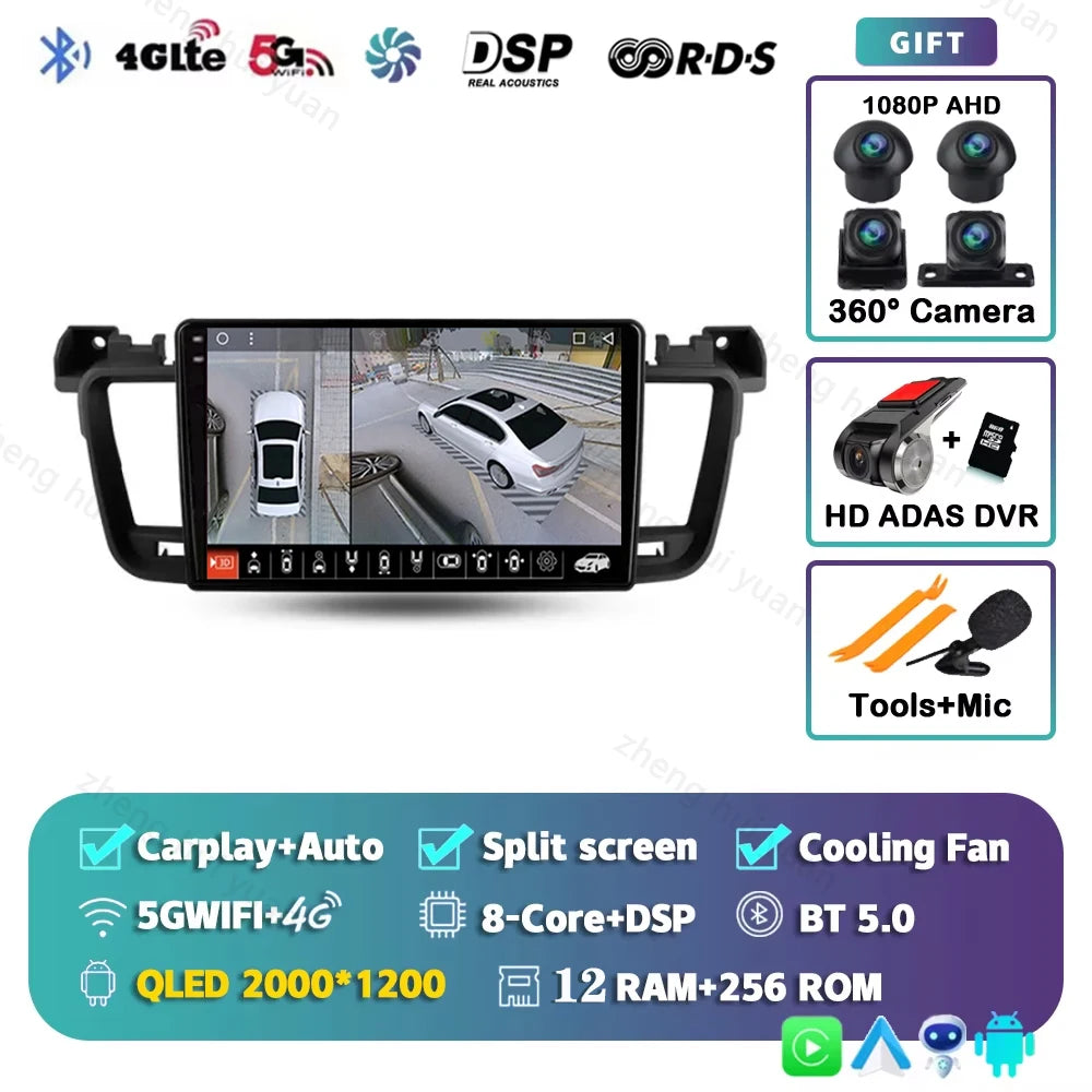 For Peugeot 508 2011 - 2018 Android 15 12+256GB CarPlay Auto Car Radio Multimedia Video Player GPS stereo Head Unit 4G WIFI