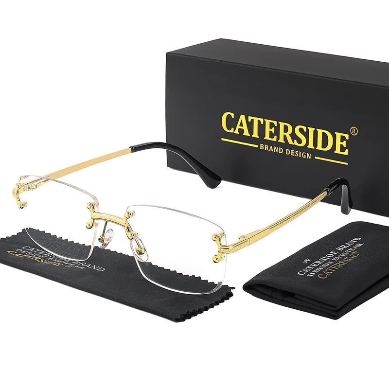 CATERSIDE Metal Rimless Frame Gradient Men's Sunglasses Punk Luxury Women Eyewear Small Rectangle Sun Glasses for UV400 Driving