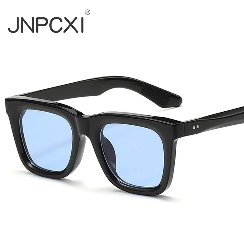 JNPCXI New Square Rivets Women Sunglasses Black Blue Shades Fashion Clear Lens Frame Men Sun Glasses UV400