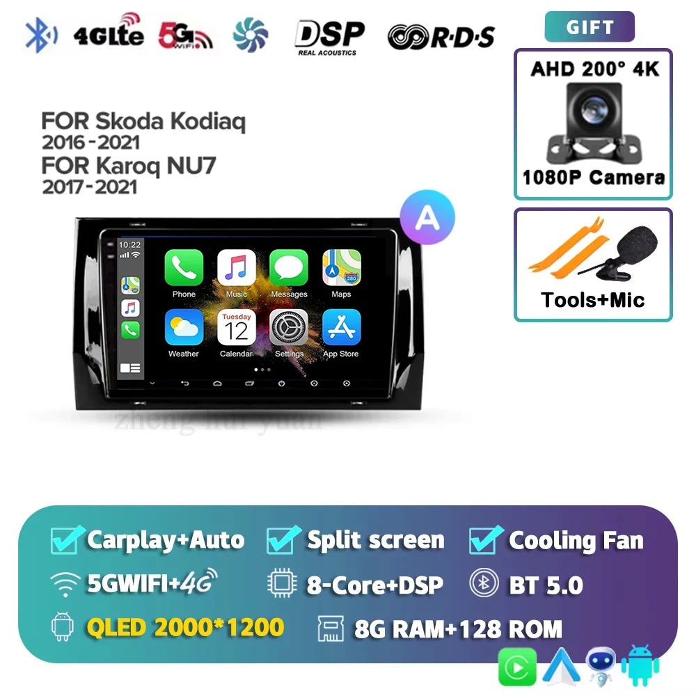 For Skoda Kodiaq 2016 - 2021 Android 15 4G WIFI Car Radio Carplay Auto Multimedia Stereo Video Player GPS Navigation 12+256GB BT