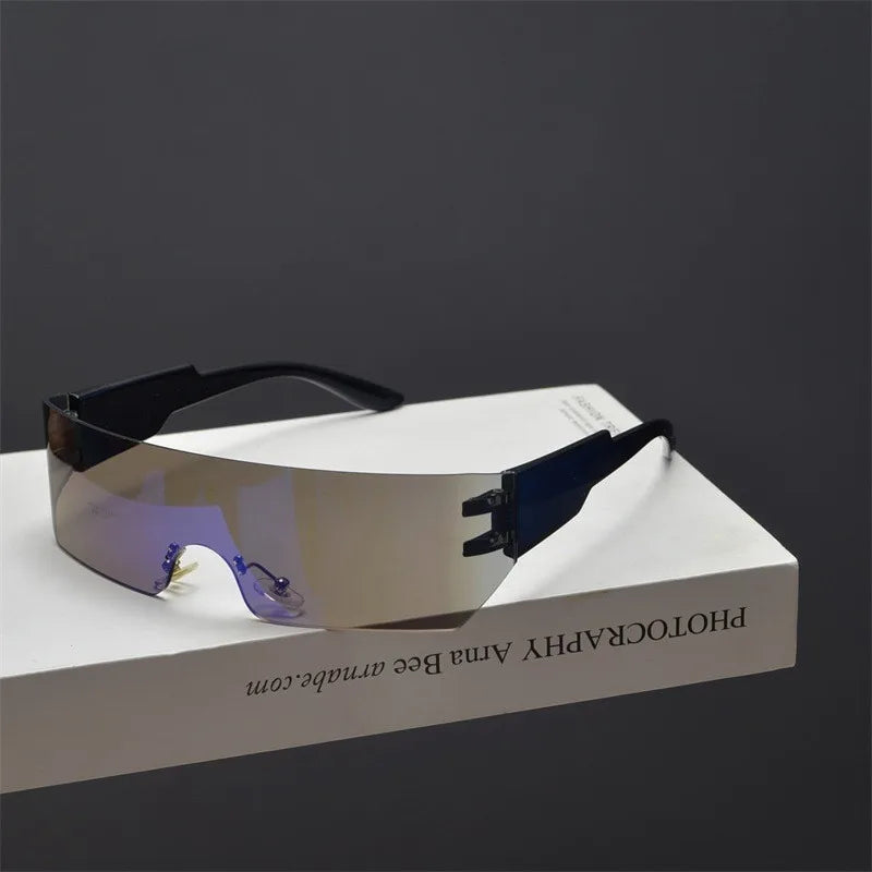 Cycling Rimless Y2K Sunglasses Men Women Trendy Gradient 2000'S Wrap Around Sun Glasses Punk One Piece Goggles Fashion Shades