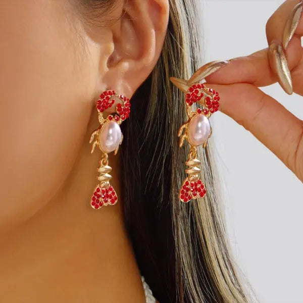 Funny Lobster Jewelry Set Beaded Necklace Dangle Earrings for Women Cute Ocean Animal Boho Beach Vacation Accessories