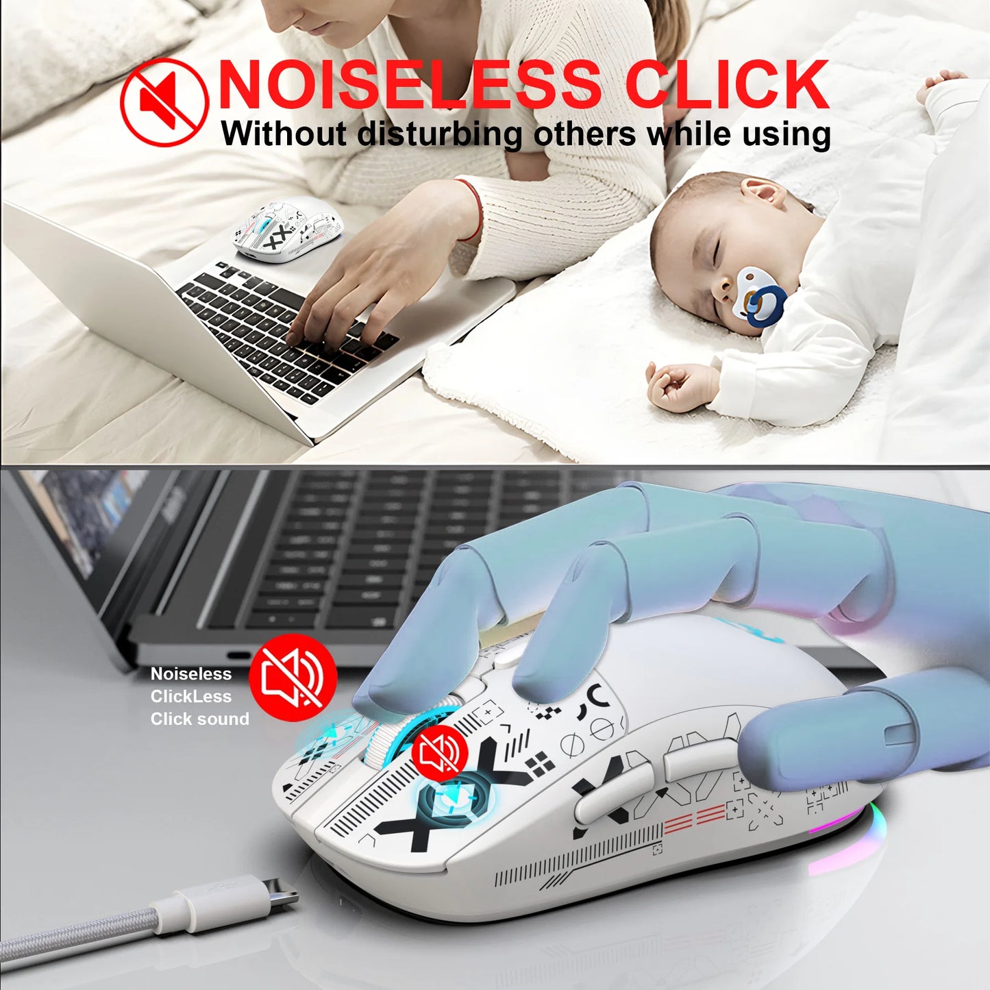 T90 2.4G 3-mode silent buttons ergonomic Color RGB Backlit 650mAh wireless mouse