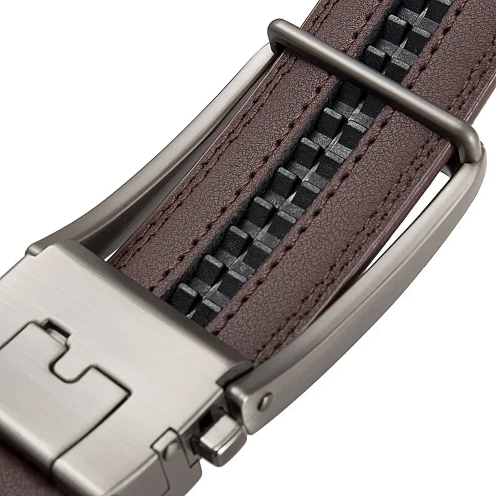 Brown Classic Genuine Leather Men's Belt Luxury Auto Buckle Fashion Waist Strap