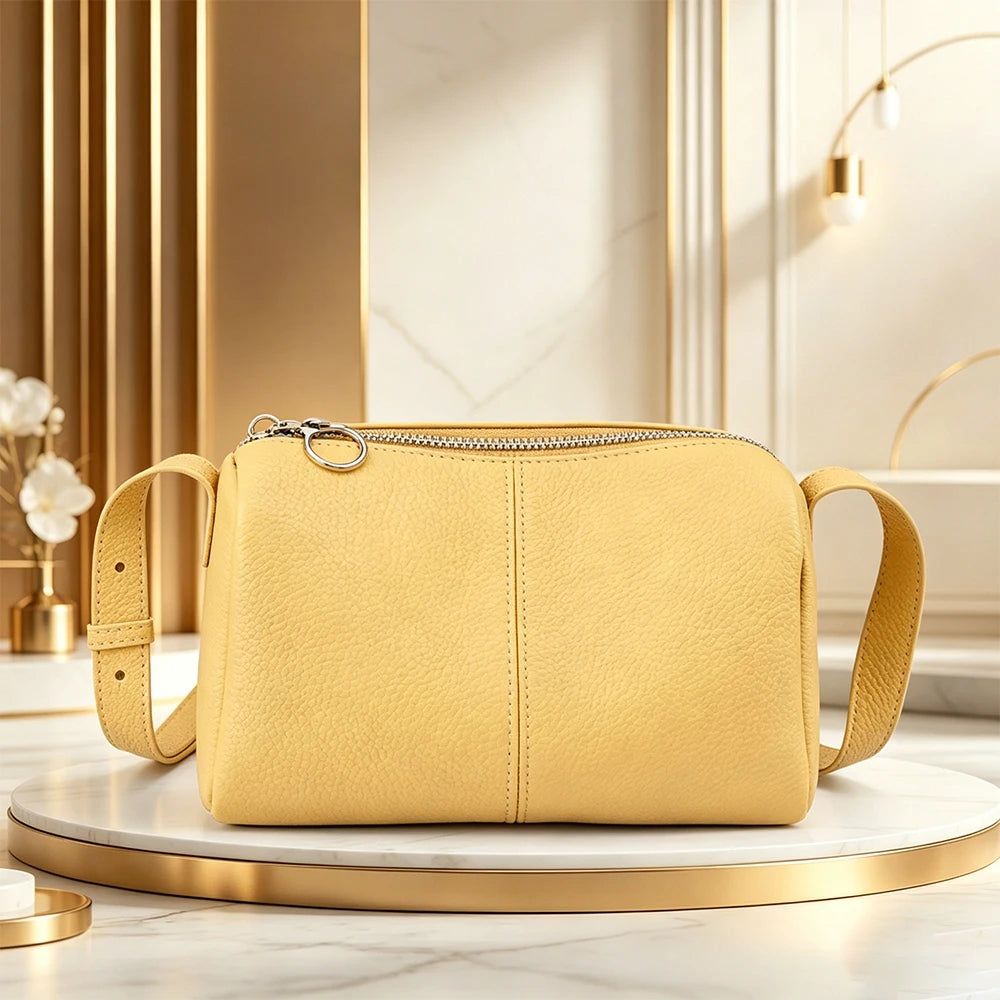 Genuine Cowhide Leather Mini Crossbody Bag for Women Pebbled Leather Top Handle Crossbody Bag with Geometric Stitching