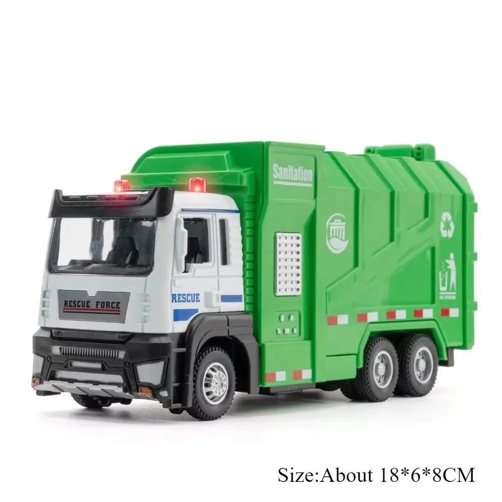 1:50 Alloy Sweeper Sanitation Truck Miniature Model Toys Car with Sound Light Wheel Sliding Engineering Vehicle Kid's Puzzle Toy