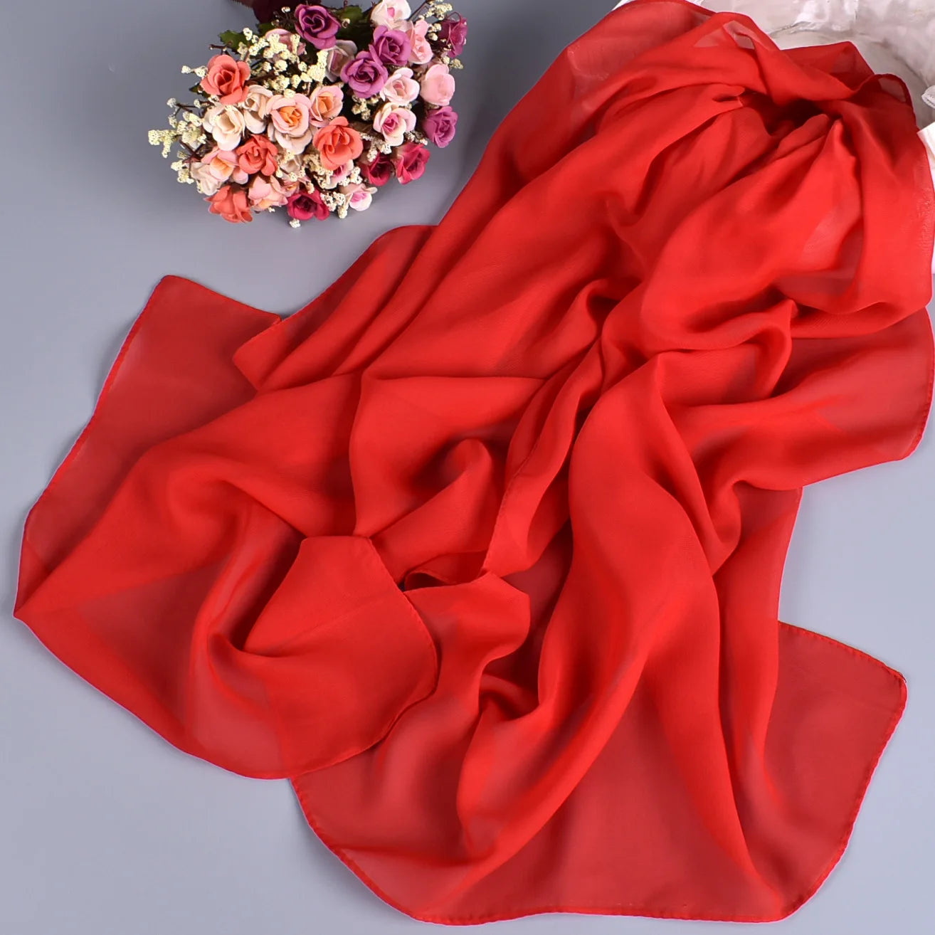 New Fashion Temperament Pure Monochrome Women's Long Chiffon Scarves Wholesale Yiwu Plain Pure Color Small Scarves