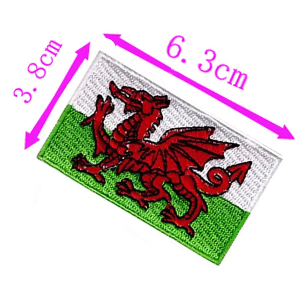 6.3cm Wide 1pc Welsh Country Flag Embroidery Patch Iron On Sew On Backing
