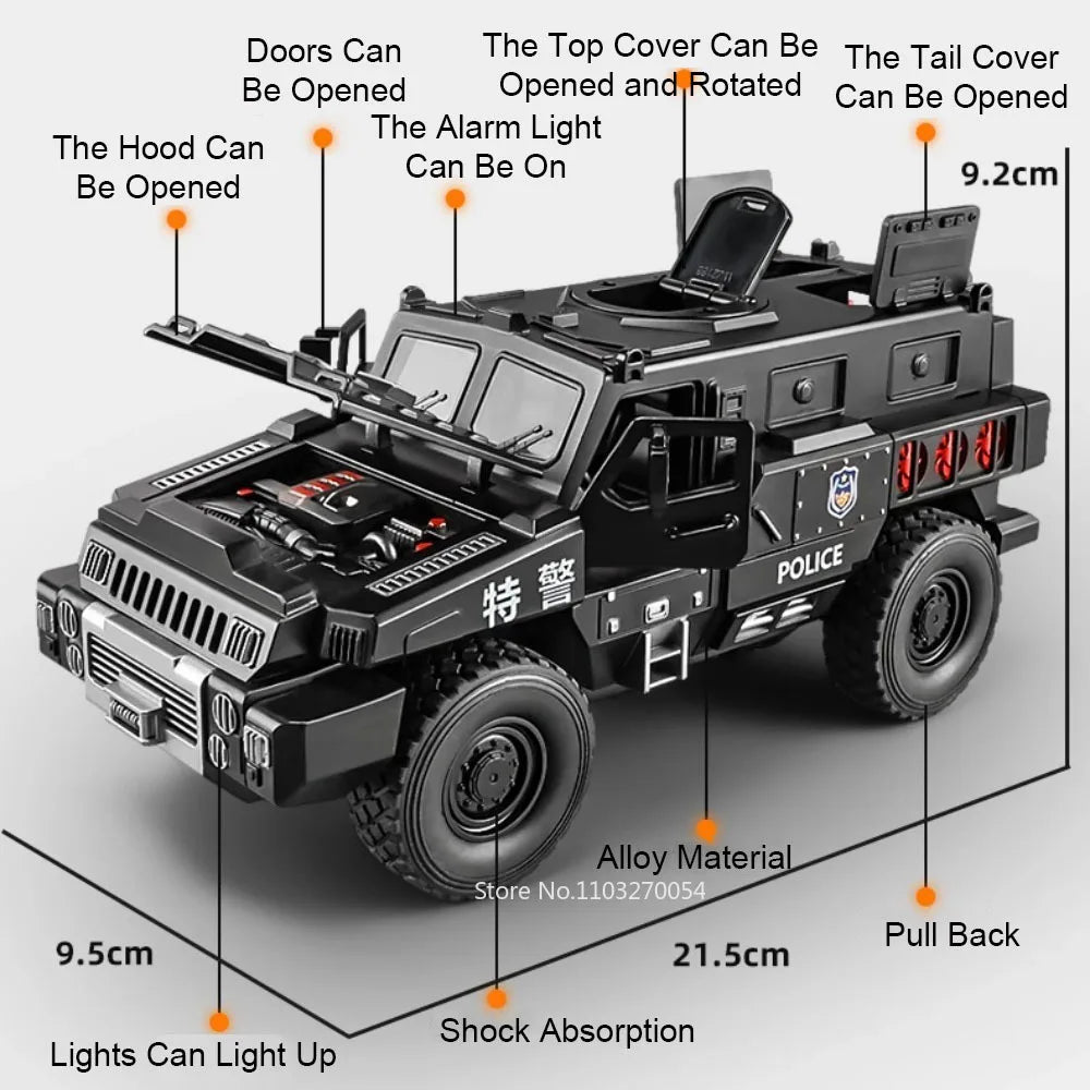1:50 Alloy Military Armored Vehicles Diecast Model Miniature Toy Light Music Pull Back Doors Opened Car Models for Boy Xmas Gift