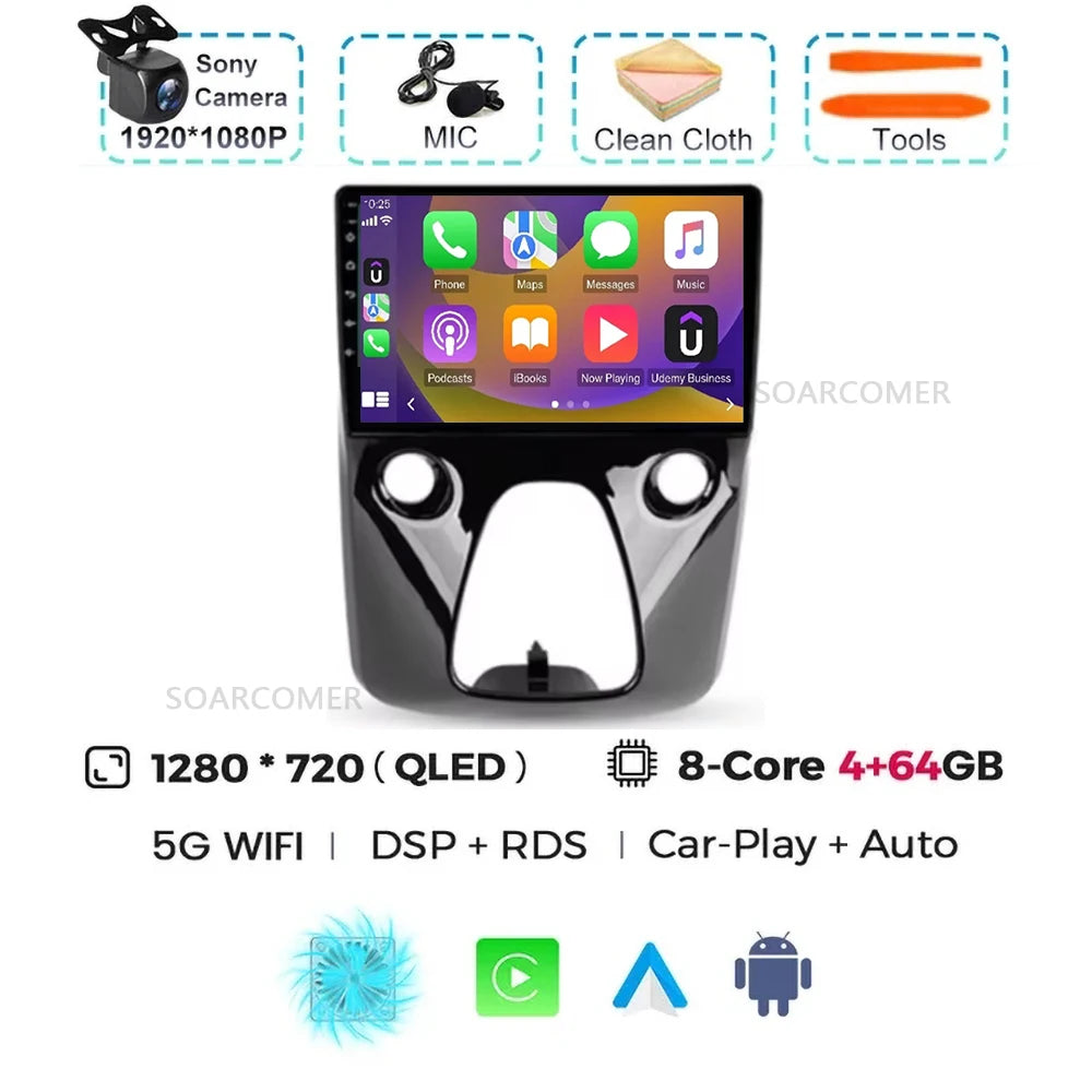Android 15 For Peugeot 108 Toyota Aygo B40 2013-2021 Citroen C1 2K QLED Android Car Radio Multimedia Video Player GPS 4G stereo
