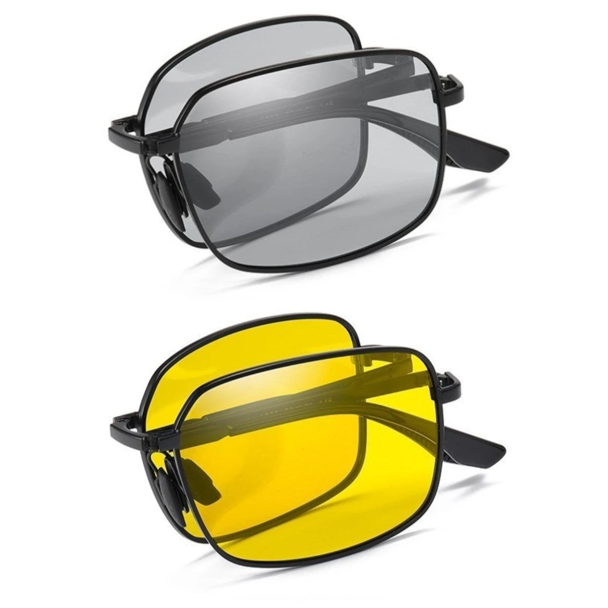 2 Pcs Polarized Folding Sunglasses for Men's Driving Day and Night Dual-purpose Square Driving Color Changing Sunglasses