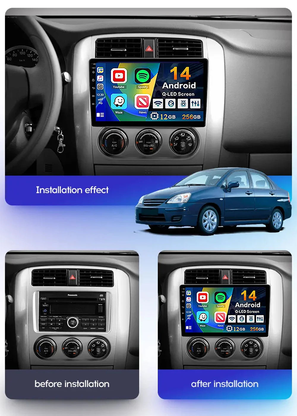 For Suzuki Liana 1 2004 - 2008 2K 12+256 QLED Android 15 CarPlay Car Radio Multimedia Video Player GPS stereo Head Unit 4G WIFI