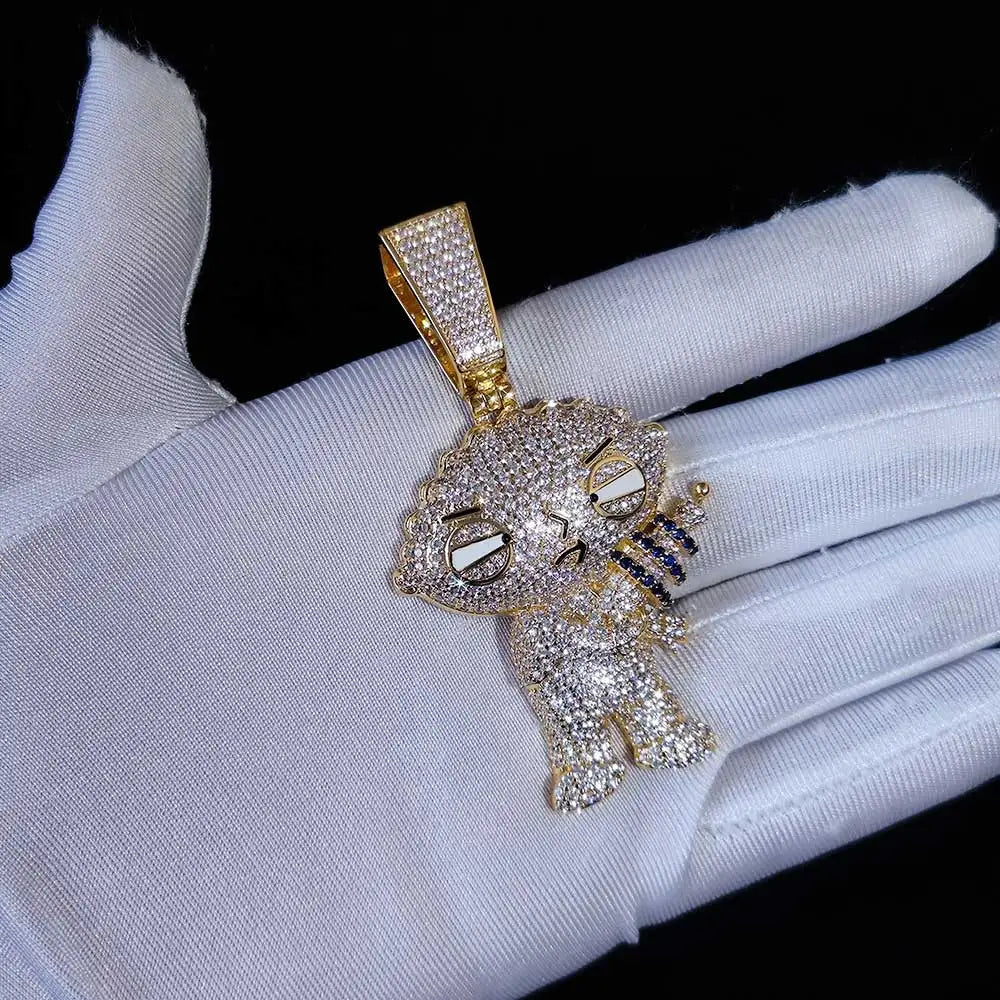 Family Guy Stewie Pendant Hip Hop Superman Cubic Zirconia  Necklace Rock Jewelry