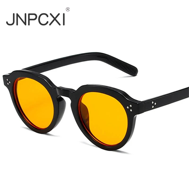 JNPCXI Oval Sunglasses Women Fashion Clear Black Orange Shades Retro Rivets Men Punk Trending Sun Glasses UV400