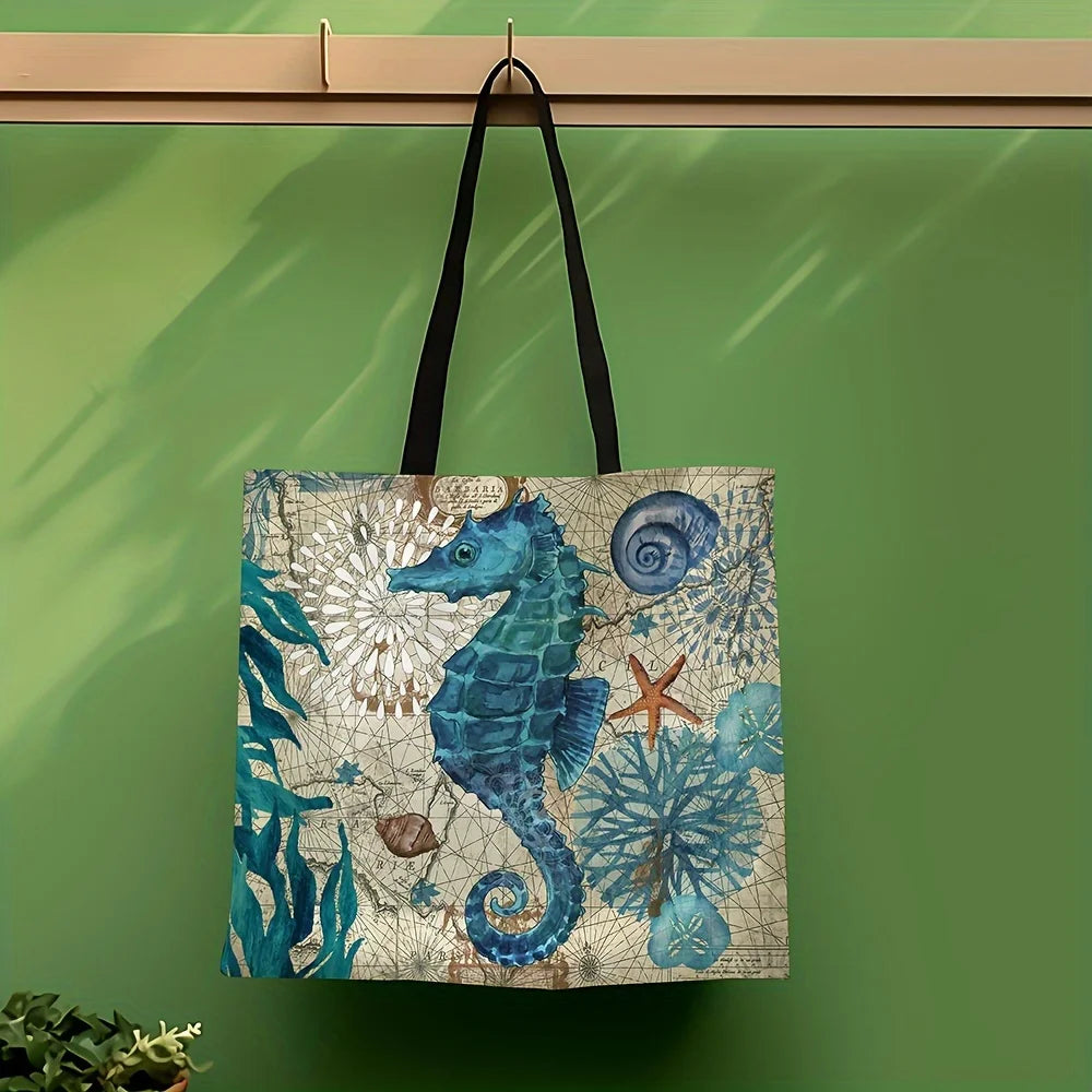 Rustic Tote Bag w/ Sloth Print Large Shoulder Shopping Bag, Women's Beach Bag