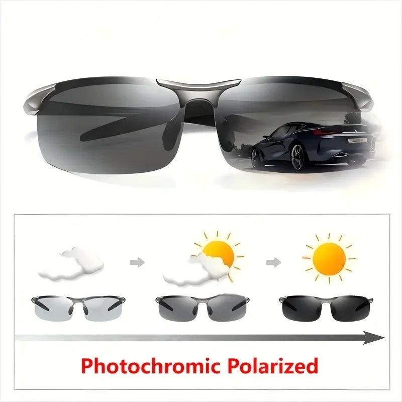 Men's Classic Polarized Fashion Glasses with Stainless Steel Frame - Photochromic Golf, Hiking, Travel, and Fishing Lenses