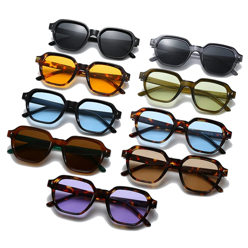JNPCXI New Fashion Square Women Sunglasses Retro Trending Orange Leopard Rivets Candy Color Sun Glasses Shades UV400