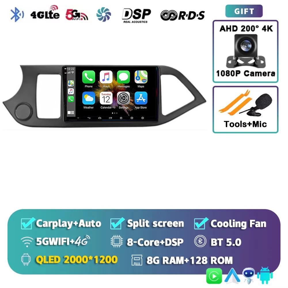 For KIA PICANTO Morning 2011 2012 - 2017 2K 12+256 QLED Android 15 CarPlay Car Radio Multimedia Video Player GPS stereo Head DSP
