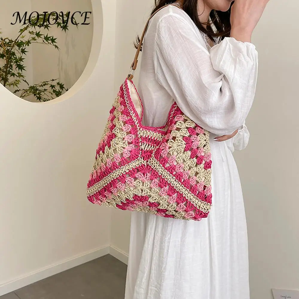 Women Woven Handbag, Casual Tote Bag Hollowed-Out Braid Bag, Beach Travel Bag